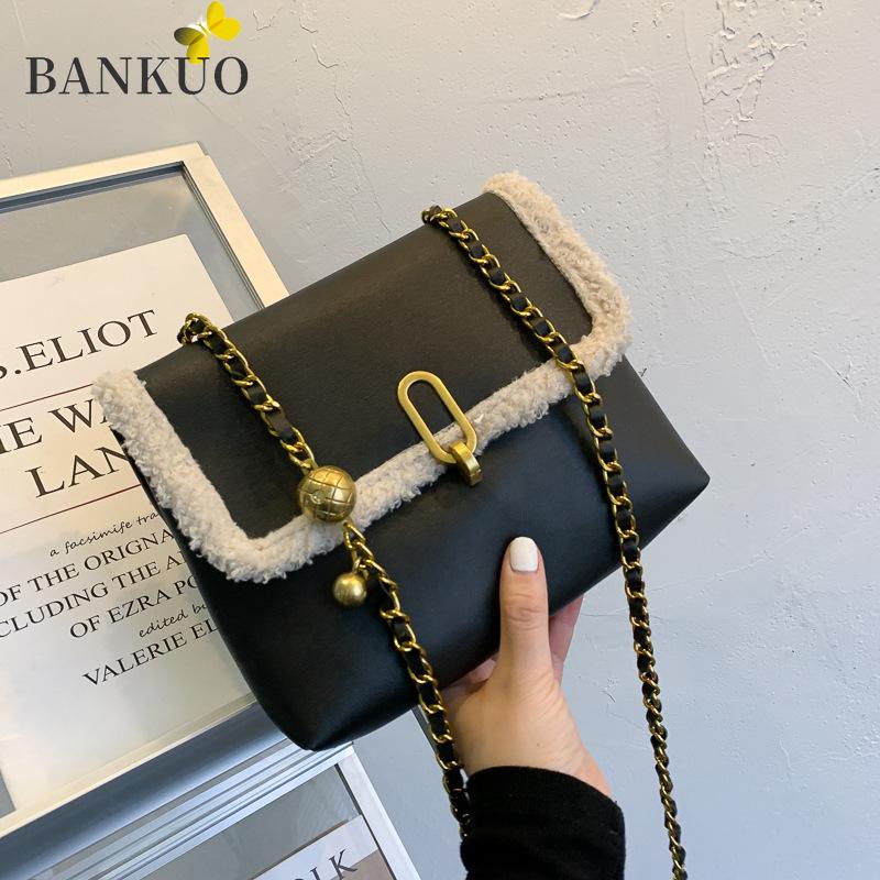 

BANKUO 2021 Women Shoulder Messenger Bag Leather PU Ladies Vintage Crossbody Bags Girls Lock Handbag Winter Fashion Autumn X40, Black