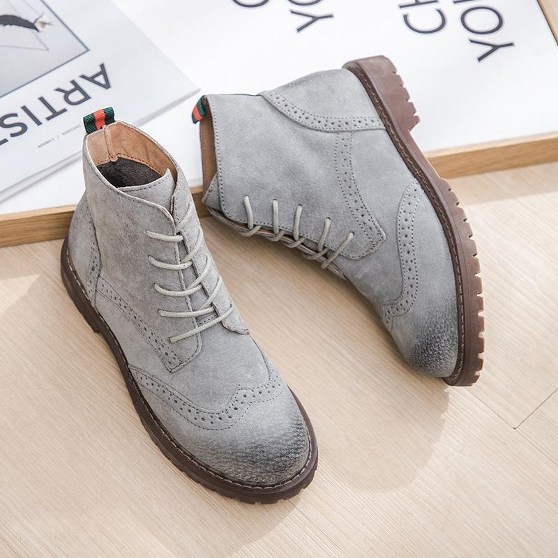 

2021 Genuine Leather Women Shoes Suede Women Booties British Lace Retro Trend Naked Boots1, Gray single