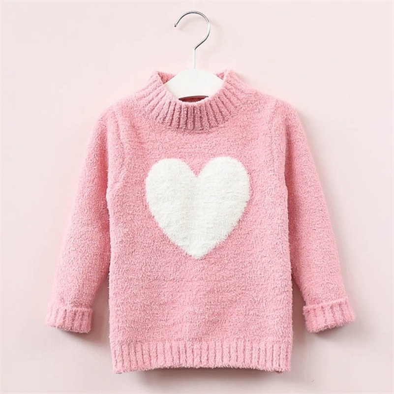 

sweater girl winter long sleeve warm spring knitted baby girls sweater girls pullover top 4 8 years heart sweater girls 201109, Red