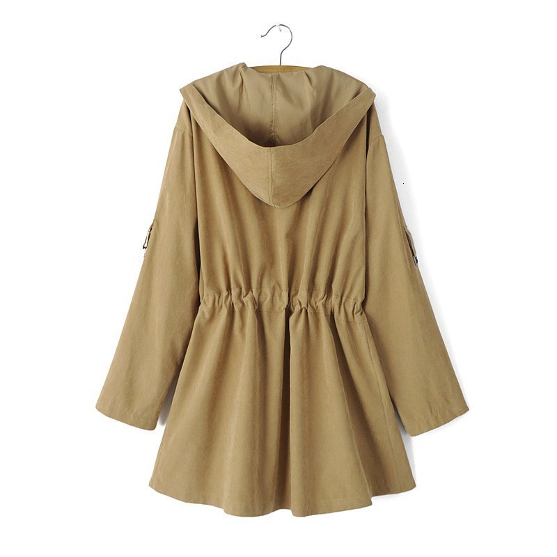 

Autumn Turn Collar Medium Length Lady with Hood Trench Coat Big Pocket Strap Street Wear Jacket Is1j, Haji