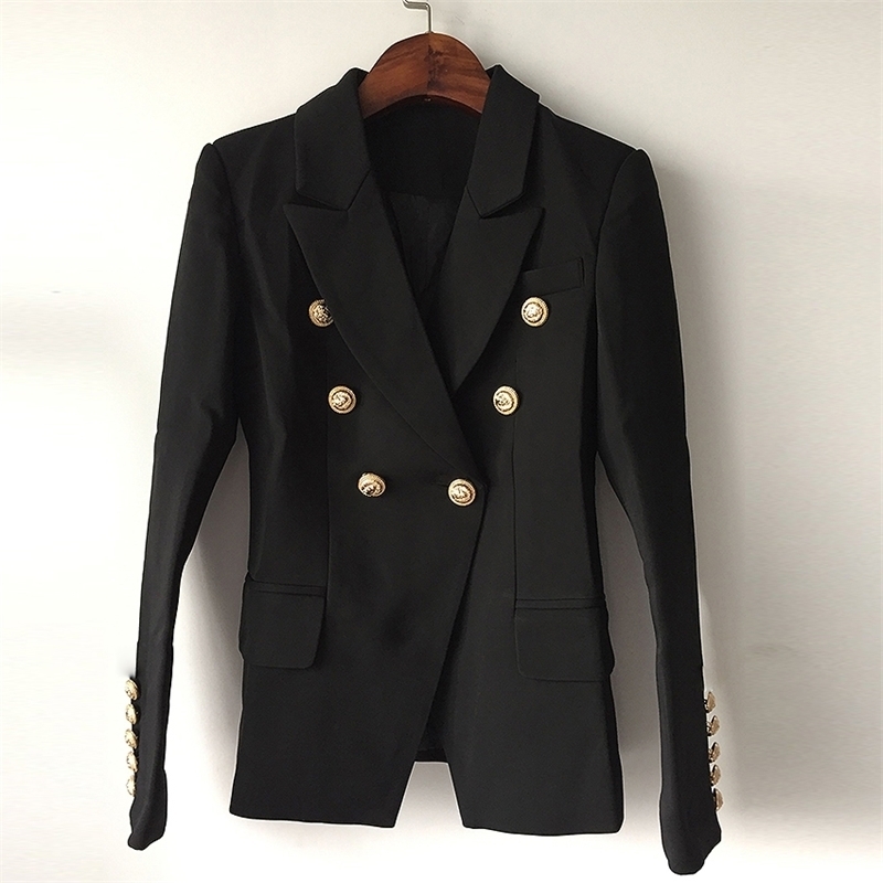 

TOP QUALITY New Fashion Designer Blazer Jacket Women's Double Breasted Metal Lion Buttons Blazer Outer size S-XXXL 201114, Dark blue