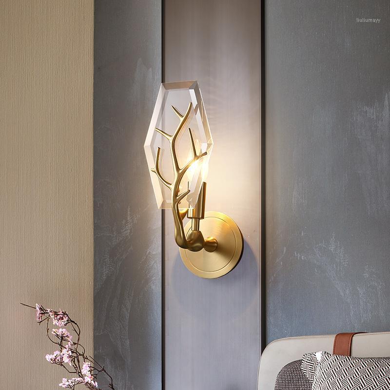 

Jmzm Crystal Wall Lamp Copper Creative Antlers Living room Bedroom Background Wall Lamp American Aisle Decorative1