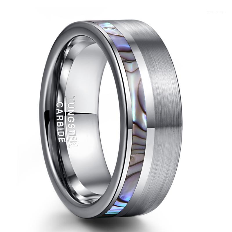 

Wedding Rings 8mm Natual Abalone Shell Tungsten Carbide Ring Silver Color Matte Surface Promise Jewelry Engagement Men Anillos1