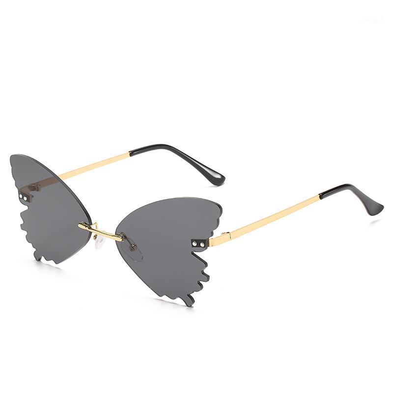 

Sunglasses Fashion Butterfly Rimless Women Brand Designer Cat Eye Retro Female Metal Gradient Sun Glasses UV4001