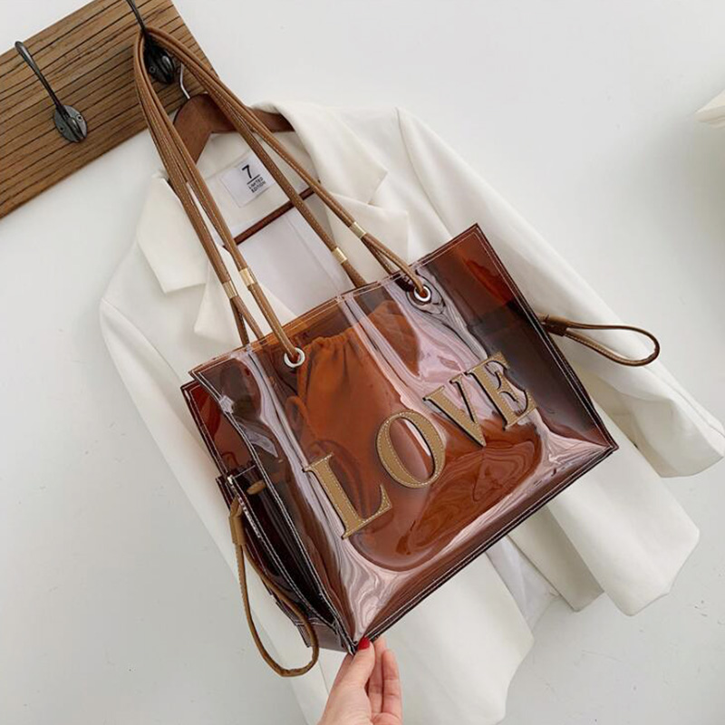 

LOVE Top-handle Bags Large Clear Tote Bag for Women Handbags Transparent Jelly Handbag 2020 New Fashion Bags