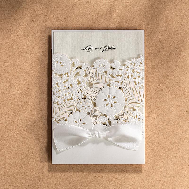 

100pcs Wishmade Laser Cut Wedding Invitation Cards with Elegant Bowknot Decor for Wedding Birthday Invites Party Event CW5179