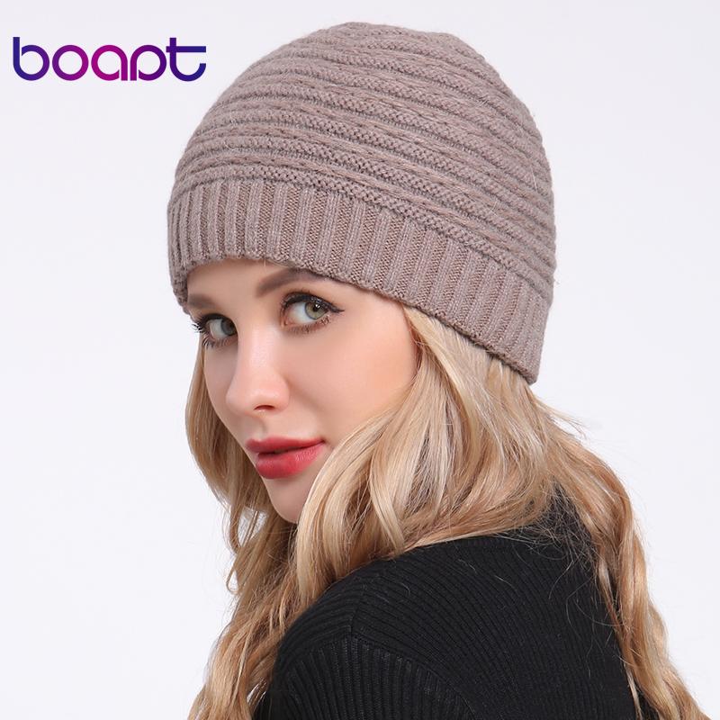 

boapt] Angora Soft Double layer Knitted Thick Bonnet Girls Winter Hats For Women's Caps Lady Skullies Beanies Female Hat, White