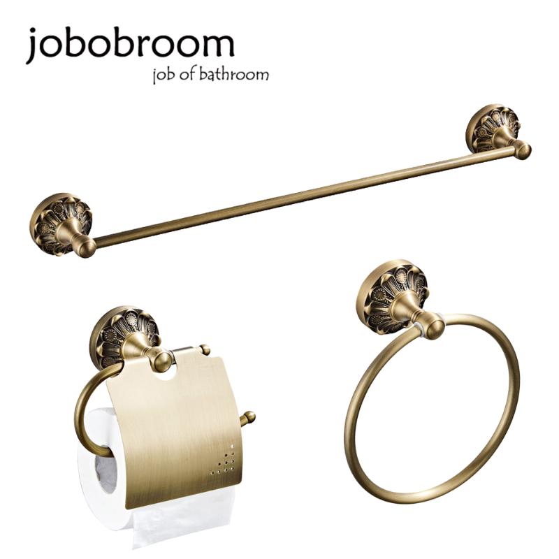 

JOBOBROOM Bathroom Hardware Set And Old Bronze Color Bathroom Accessories Tissue Paper Holder And Towel Ring 60cm Towel Bar