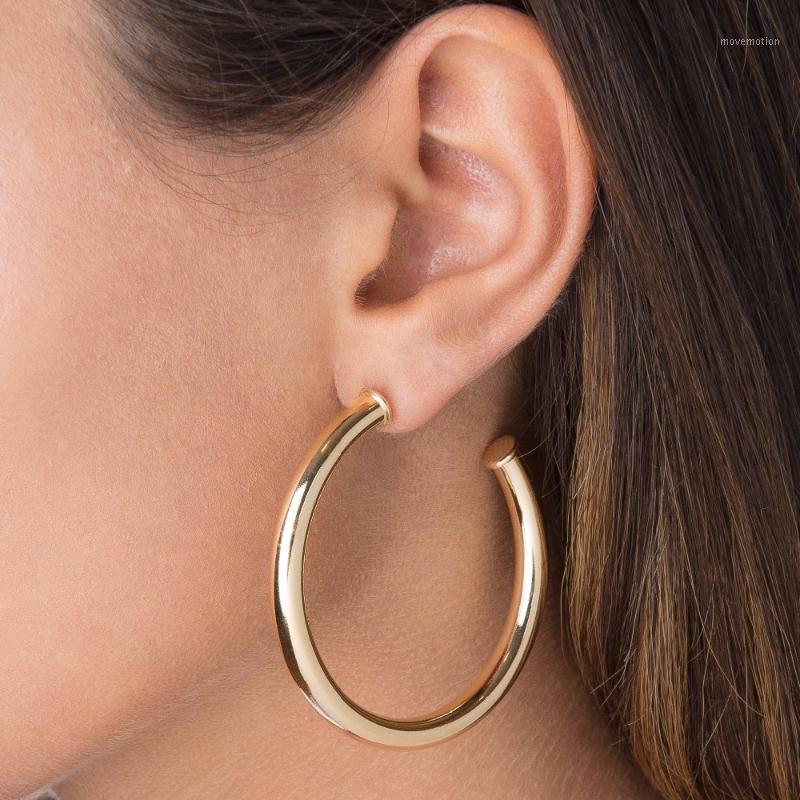 

6*45MM smooth Hollow hoop earring gold silver colors classic european women Big thick hoops 925 silver pin1