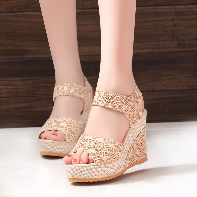 

Vogue Wedge Sandals Platform Open Toe High Heels Sandals Women Wedges Shoes Summer Heels Ladies 10cm, Gold