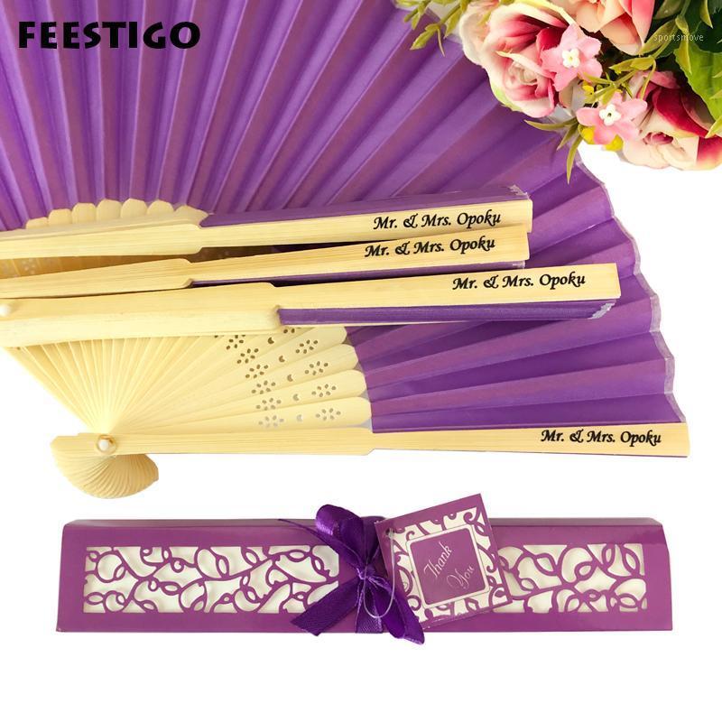 

FEESTIGO Wholesale 30PCS Personalized Folded Hand Silk Fans Wedding Favors Customized Folding Hand Fan Wedding Gifts For Guests1
