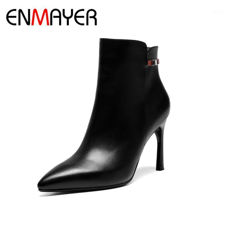 

ENMAYER Genuine Leather Shoes Winter Woman Shoes Pionted Toe High Heel Sexy Boots Woman Dating Party Weeding Boots CY0661, Beige