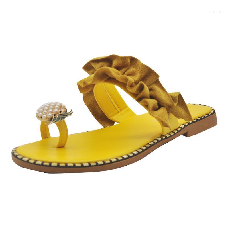 

Work Home Travel Flat Heel Summer Beach Women Sandals Slip On Casual Pineapple Pearl Flip Flops Daily Breathable Wear Resistant1, Beige