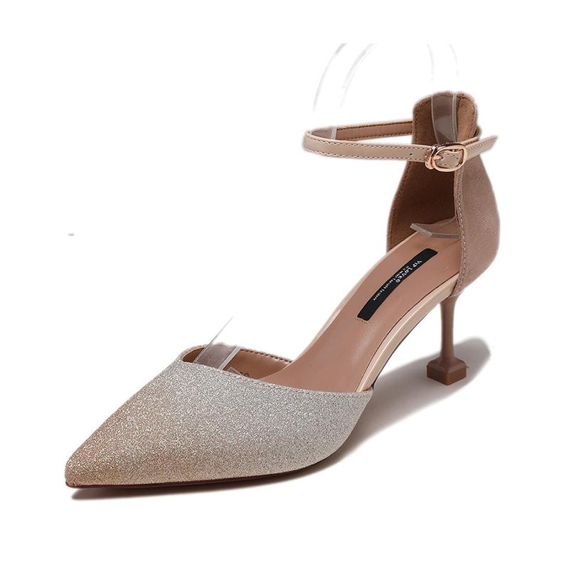 

Women's Shoes 2021 European Style New Tip Gradual Change Bright Face Small Clean High-heeled Women's Fine-heeled Single Shoes, Silver