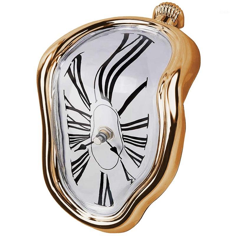 

Melting Clock, Block-Type Twisted Clock,Melted Clock for Decorative Home Office Shelf Desk Table Funny Creative Gift, Gold1