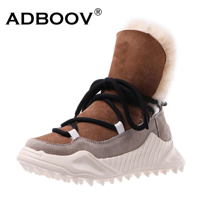 

ADBOOV 2020 Cow Suede Snow Boots Women Fur Lining Winter Shoes Ladies, Black