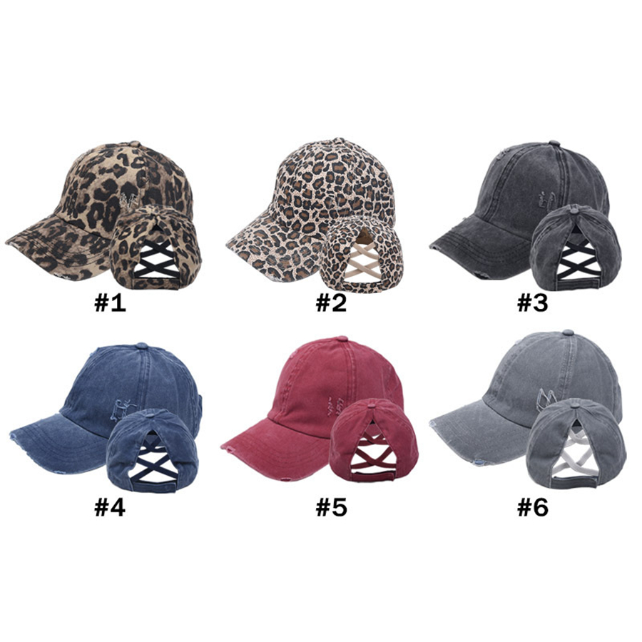 

Leopard Animal Print Ponytail Baseball Cap Criss Cross Washed Cotton Ball Cap Fashion Leopard High Messy Hat 6styles RRA4051