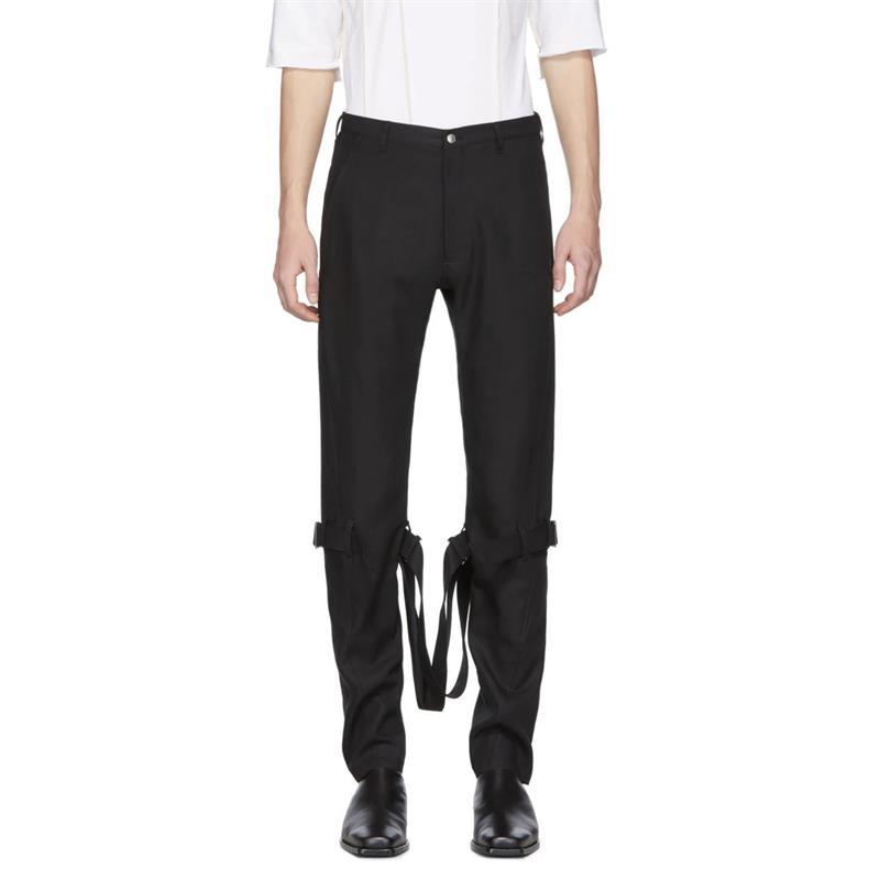 

Black lace up straight trousers casual men