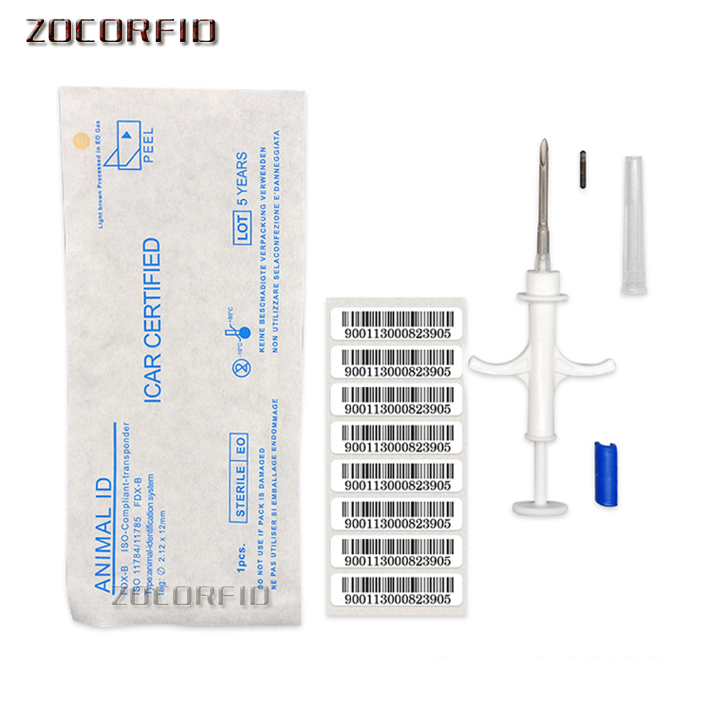 

ISO11784 FDX-B 2.12x12mm cat dog microchip animal syringe ID implant pet chip needle vet RFID injector PIT tag for dog cat fish