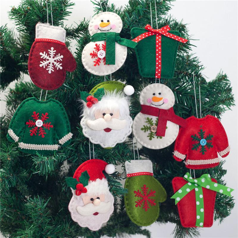 

Xmas Tree Non-woven Brushed Cloth Socks Set Santa Claus Snowman Gift Bag Gloves Hanging Decoration 2020 Christmas Pendant