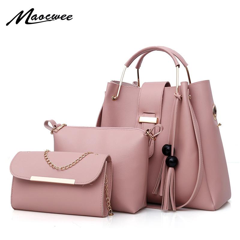 

Set Women Bucket Bag High Quality Ladies Composite Bags Solid Color Leather Fashion Brand Designer Female Shoulder Bags Bolsos, Gray