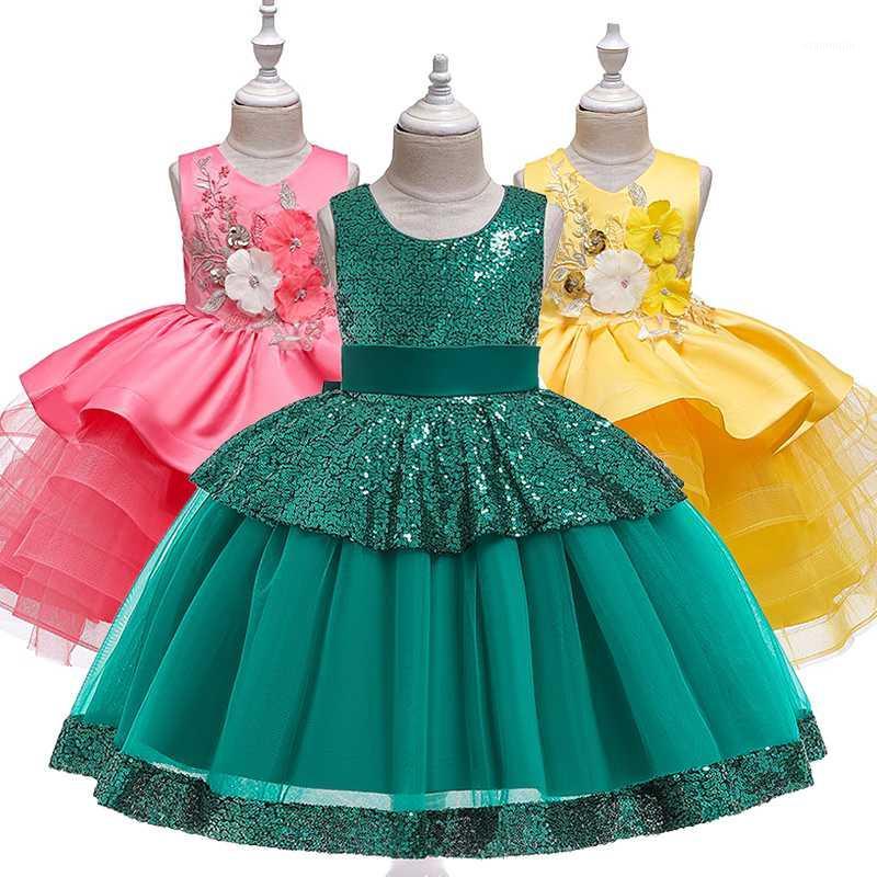 

Girls Dress Kids Dresses For Girls Clothing Wedding Gown Sequin Flower Elegant Party Princess Dress Children Vestidos1, Green