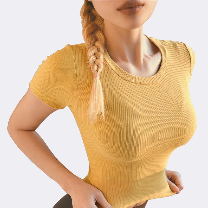 

Fashion Sport Shirt Yoga Women Elastic Tight Breathable Multicolour Ribbed T-Shirt Fitness Women Crop Top Running Single1, Green