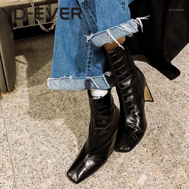 

Black Boots Women Heel Shoes Embossed Leather Square Toe Boots Patent/Matte Leather Ladies Fashion Shoes1