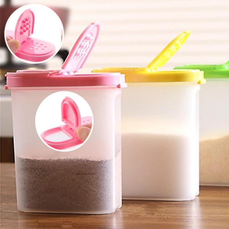 

BOUSSAC 3 Color 250ml Plastic Seasoning Container Kitchen Spice Boxes Jar Double Lid Cereal Condiment Bean Storage Bottle