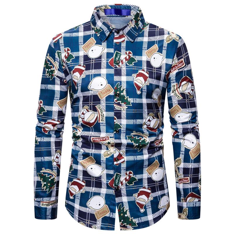 

Big and Tall Size Camisa Masculina 2020 Christmas Shirt Blouse Men Casual Theme Button Up Shirt Top Fashion Streetwear XXL, Navy christmas shirt