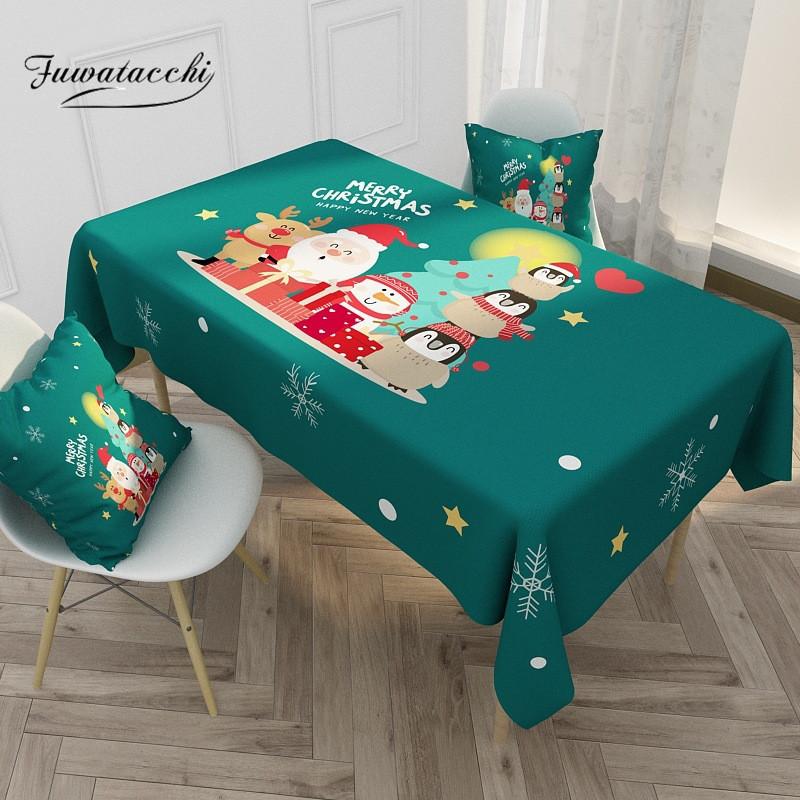 

Fuwatacchi Christmas Tablecloth Wedding Birthday Party Elk Print Table Cover Rectangle Desk Cloth Wipe Covers Table Cloth
