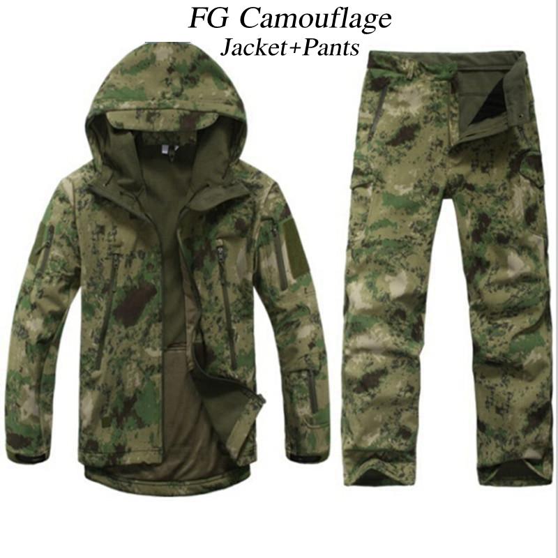 

Outdoor Hunting CS Wargame TAD Gear Soft Shell Camouflage Jacket Set Army Sport Waterproof Uniform Clothes Jacket Pants, Black