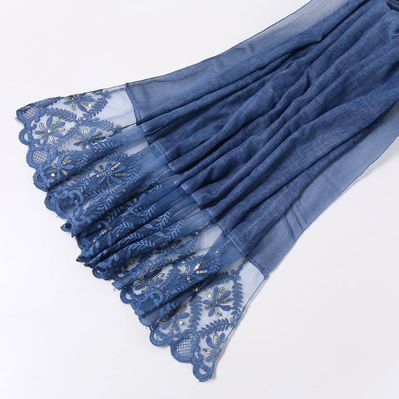 

Scarves 2021 Plain Embroidered Tie-dyed Cotton Scarf Gold Sequins Floral Shawl Oversize Women Muslim Hijab Headband 10pcs/lot