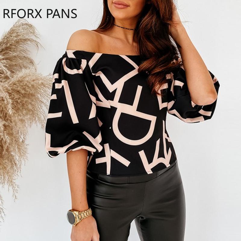 

Women' Blouses & Shirts Women Off Shoulder Colorblock Lantern Sleeve Top Long Blouse Womens Tops And, Black