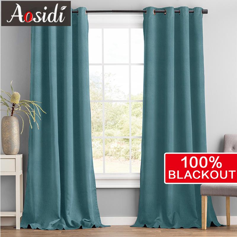 

AOSIDI Linen Textured 100% Blackout Curtains for Bedroom Modern Blind Blackout Living Room Curtain Window Treatment Panel Drapes, Green