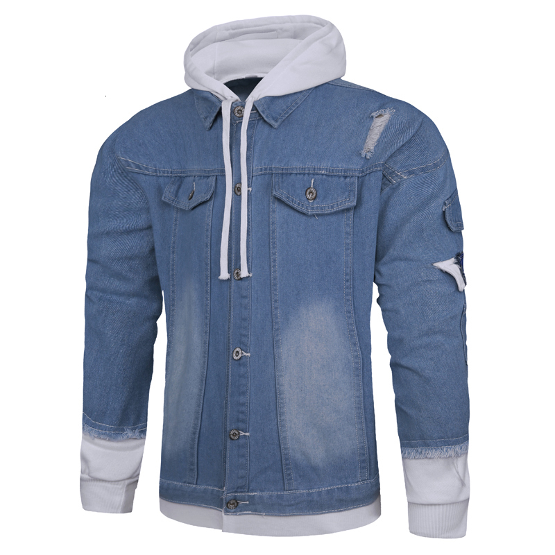 

New Mode Male Windproof Street Mark Quality Light Jacket Denim J53i, Blue