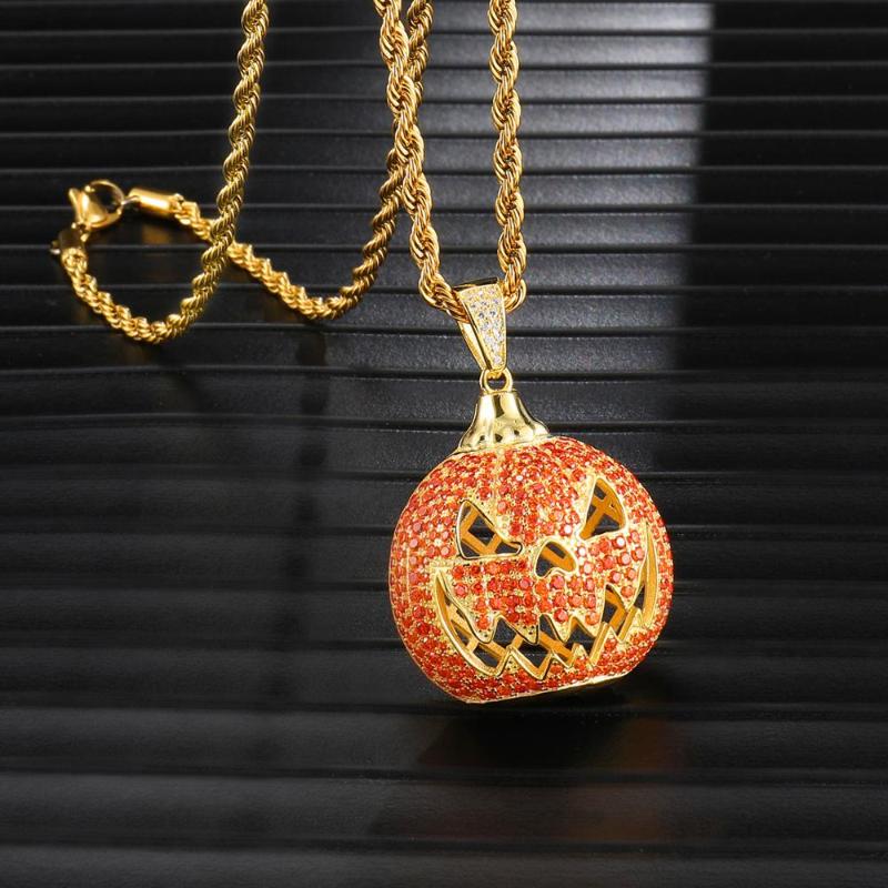 

Full Iced Out Bling Pumpkin Necklace Rhinestone Rope Chain Gold Color Pendants & Necklaces For Men Hip Hop Jewelry Dropshipping