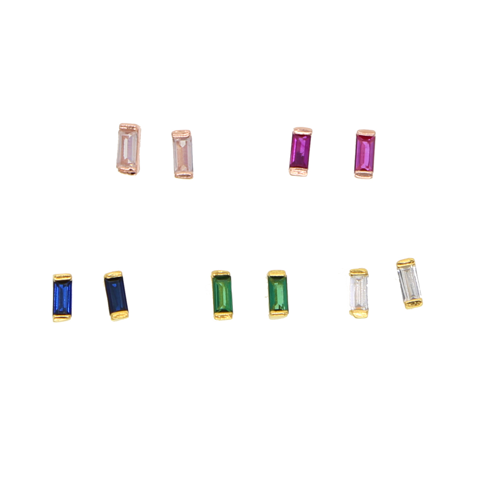 

tiny delicate gold filled girl jewelry single stone baguette cubic zirconia studs 925 sterling silver minimalist cz earring