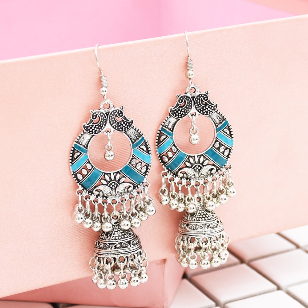 

Ethnic Egypt color Tassel Wedding Earrings Statement For Girls Oxidized Jhumka Nepal Afghan Gypsy Turkey Tribal Jewelry