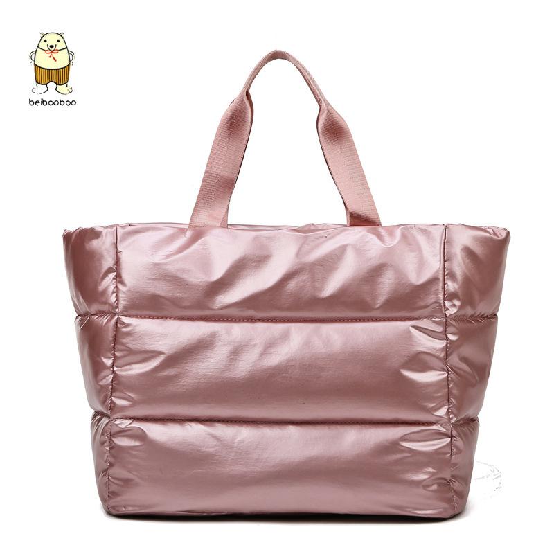 

Beibaobao Winter New Large Capacity For Women Waterproof Nylon Bags Space Pad Cotton Feather Down With Shoulder, Black
