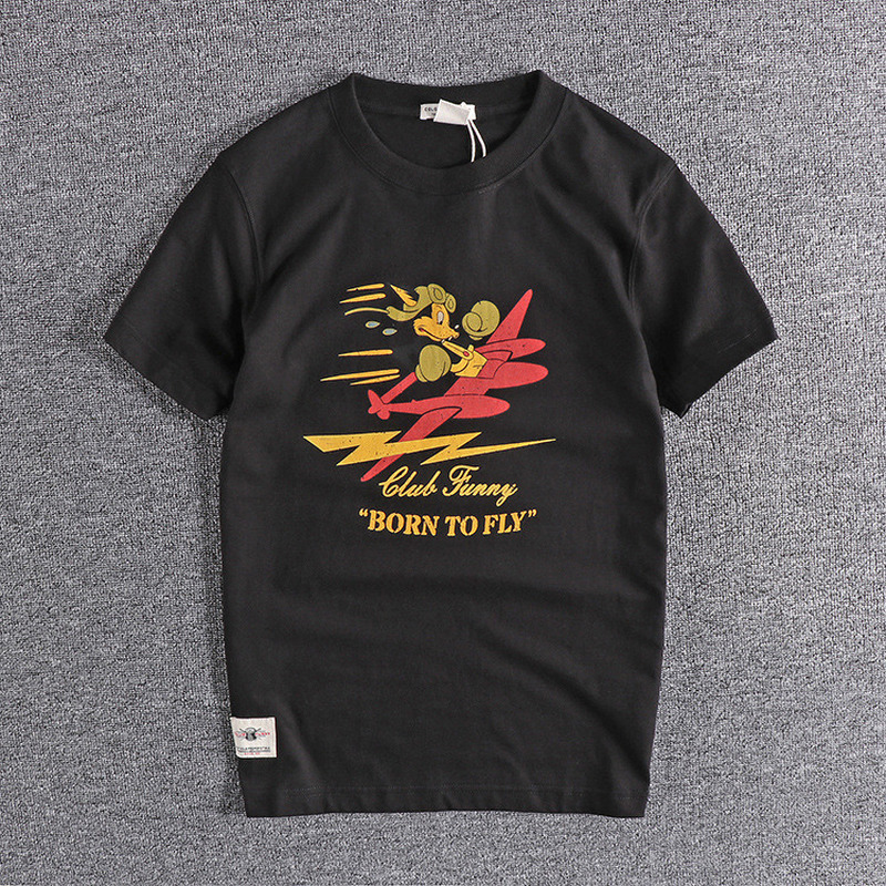 

2021 New Cartoon Retro Printing t Cotton Round Neck Short-sleeved Trendy Summer Men's Vintage Tops Male Tees Harajuku Shirt 1tf7, As shown