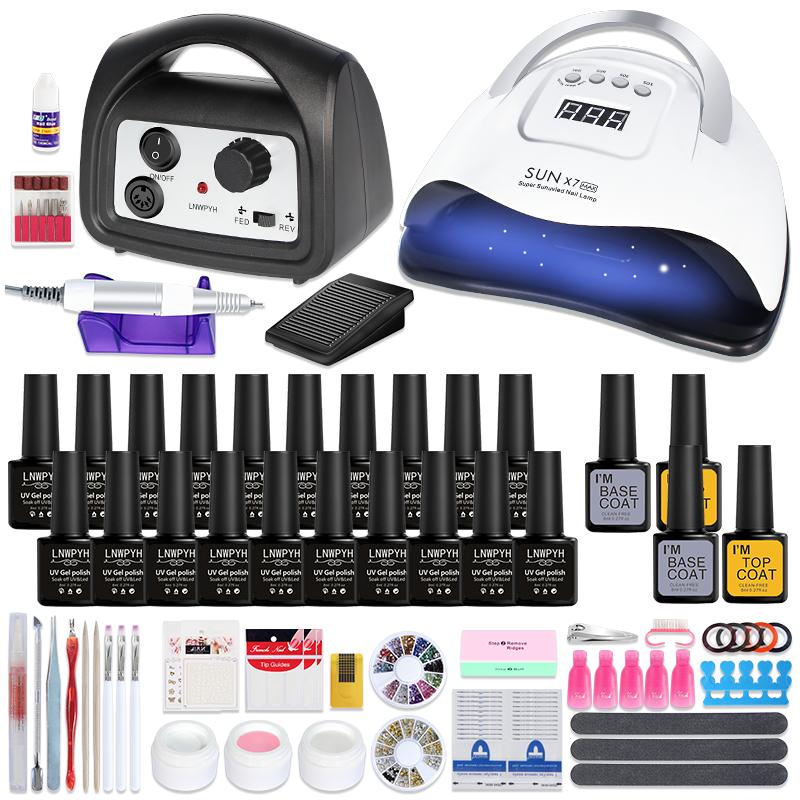 

UV Led Nail Lamp Manicure Set Nail Set drying 35000RPM drill Machine 20/12/10 Color UV Gel Polish Kit
