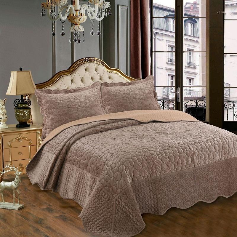 

Thick Plush Bedspreads Cotton Quilt Set 3PCS/2pcs Stone Embroidery Quilts Bed cover  Twin Size Coverlet Winter Blanket1, No4