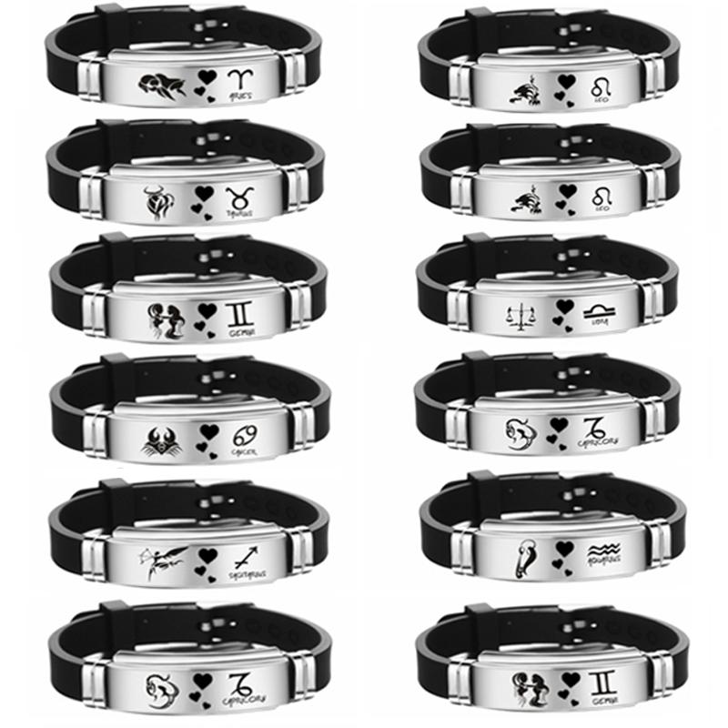 

12 Constellations Bracelet New Fashion Jewelry Black Bangle Bracelets Stainless Steel Men Casual Zodiac Signs Punk Bracelet