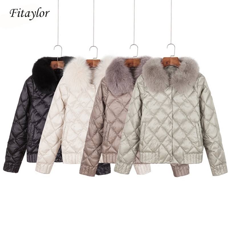

Fitaylor Women Down Jacket Winter Warm Ultra Light Real Collar Short Jacket White Duck Down Parka Elegant Coat Outwear 201125, Beige