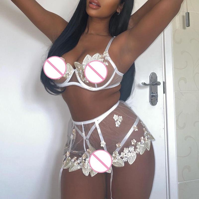 

Bras Sets Embroidery Underwear G-String Women'S Lingerie Sleepwear Garter Belt Female Pajamas Bandage Sissy Open Lace Bra With, Red;black