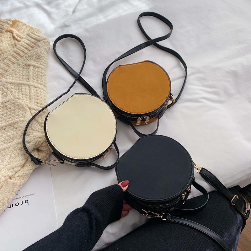 

Women Shoulder Bag Fashion Ladies Messenger Bags Youth Waterproof Handbag Round Simple Female High Quality Pu Leather Bag Black, Beige