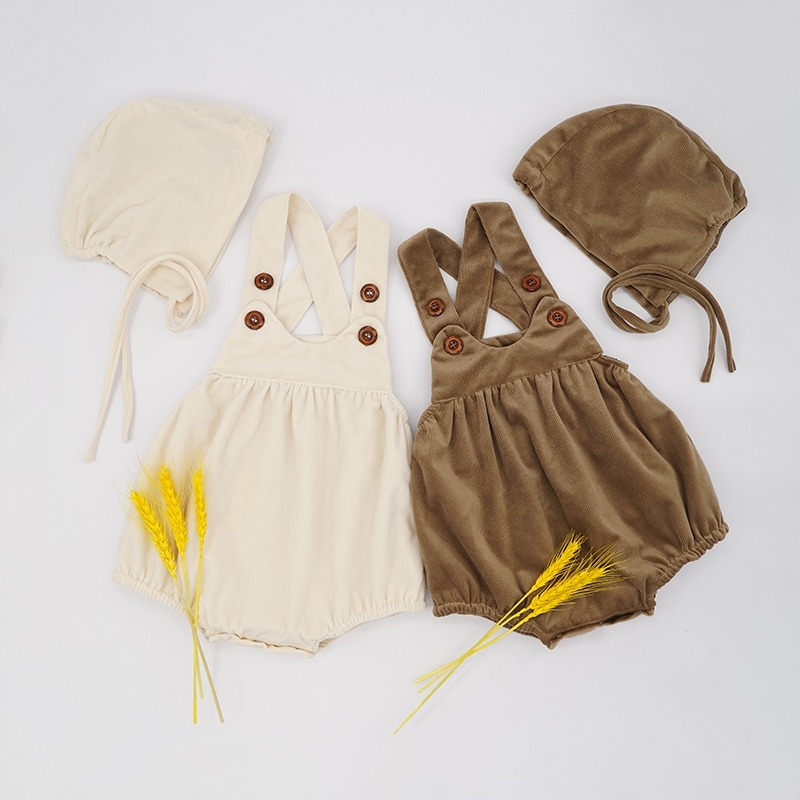 

Casual Summer Baby Boys Girls Rompers Corduroy Overalls Spring Autumn Newborn Toddler Sling Pants Wild Infant Shorts Pantalones 201127, Brown