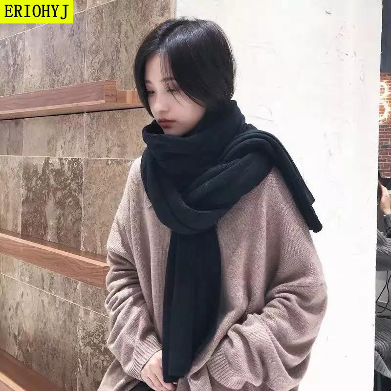 

Korean version of solid color knitted wool scarf women autumn and winter thickening warmth student soft girl bib male wild shawl