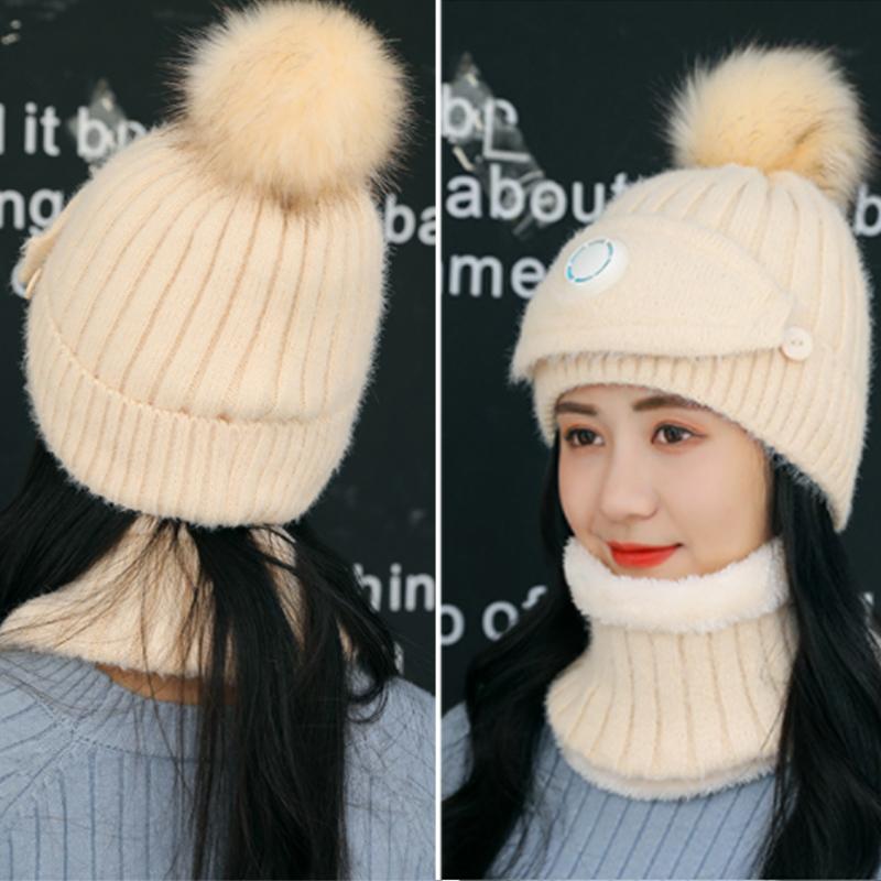 

Girl Women Fleece Lined Daily Hat Cycling Winter Running Climbing Warm Ski Knitting Outdoor Sports Beanie Scarf Mouth Cover Set